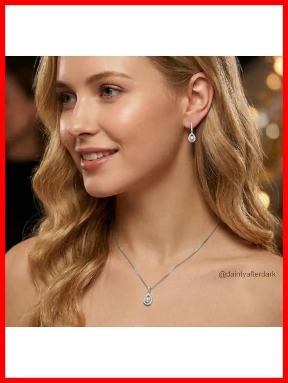 Pearl & Cubic Zirconia Wedding Jewelry Set - Necklace & Drop Earrings